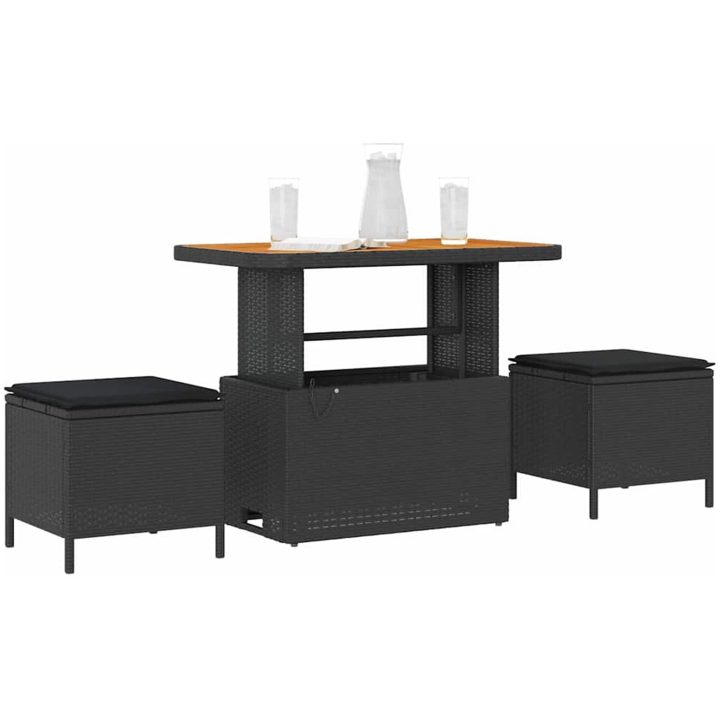 3-delars trädgårdsdining set med kuddar svart polyrotting akacia vidaXL 90 cm – bild 3
