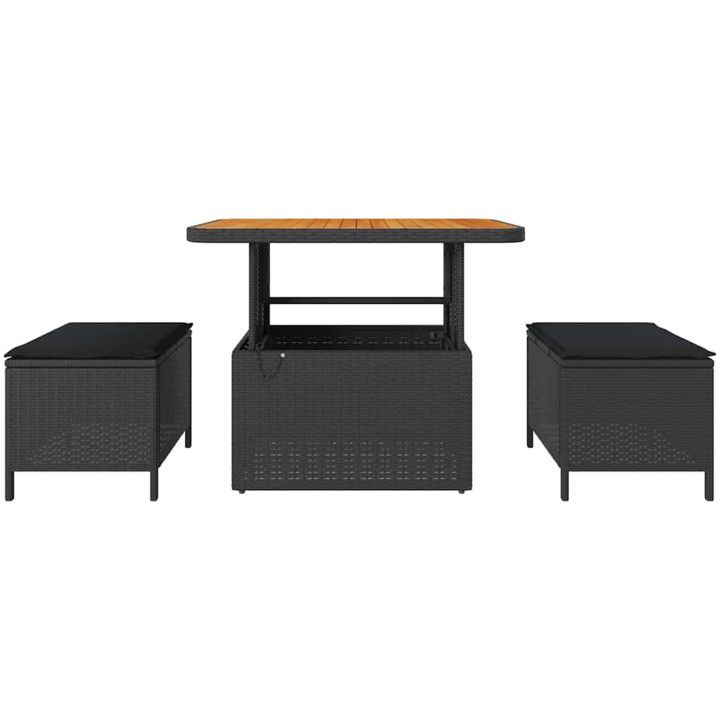 3-delars trädgårdsdining set med kuddar svart polyrotting akacia vidaXL 90 cm – bild 7