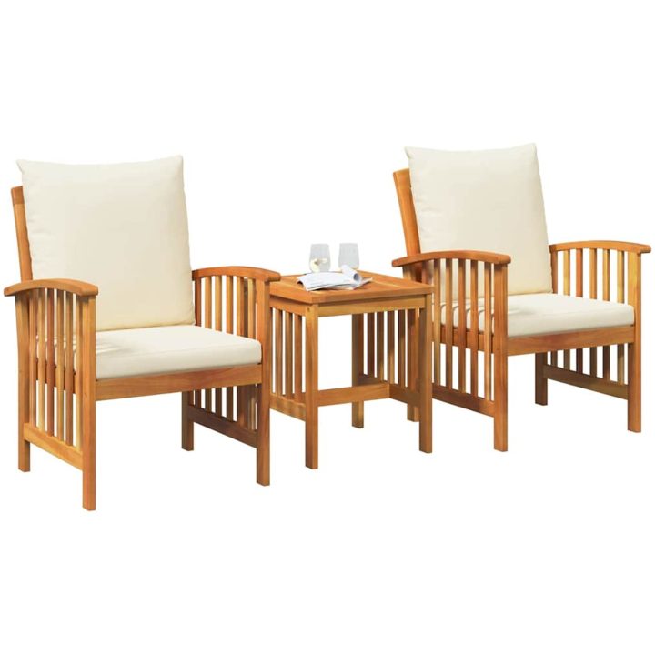 3 Delars Trädgårdslounge Set med Kuddar i Solid Akaciaträ vidaXL 45 x 45 x 50 cm, 67 x 59 x 83 cm – bild 3