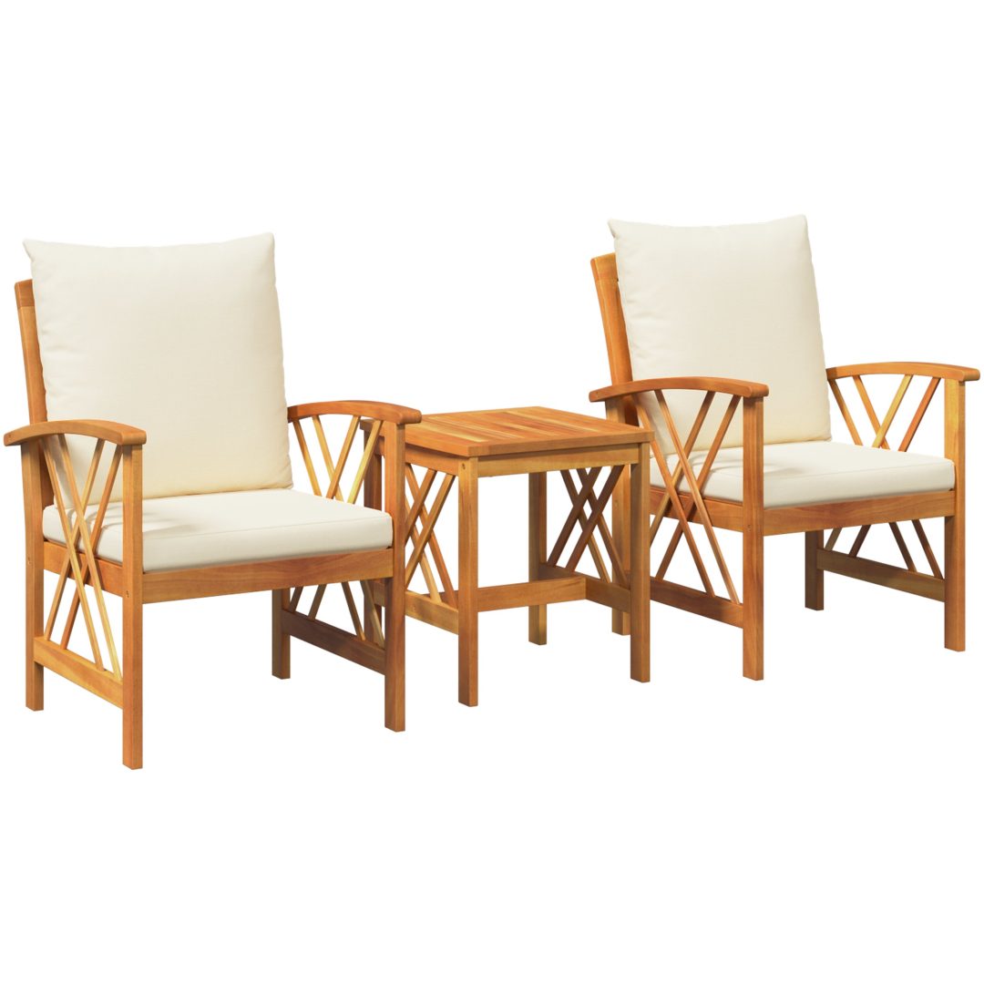 3-delars trädgårdsloungeset med kuddar i solid akaciaträ vidaXL Bord, 45 x 45 x 50 cm, stol, 59 x 67 x 83 cm – bild 2