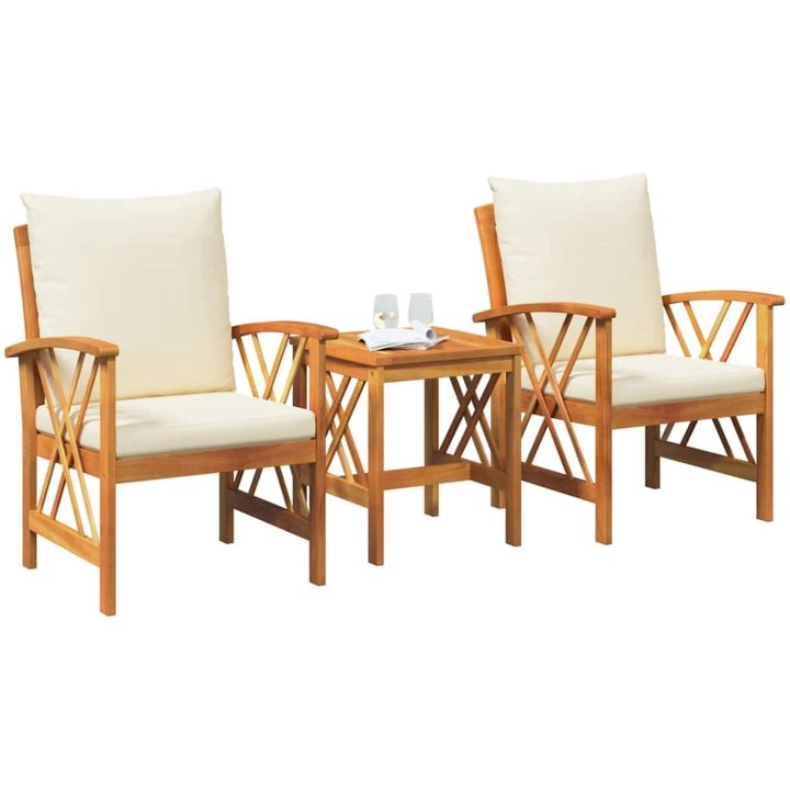 3-delars trädgårdsloungeset med kuddar i solid akaciaträ vidaXL Bord, 45 x 45 x 50 cm, stol, 59 x 67 x 83 cm – bild 3