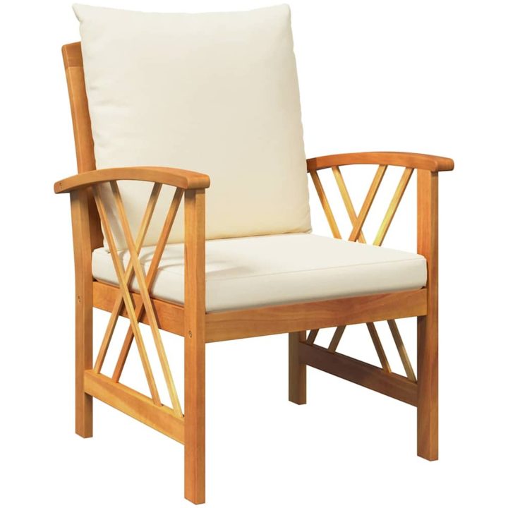 3-delars trädgårdsloungeset med kuddar i solid akaciaträ vidaXL Bord, 45 x 45 x 50 cm, stol, 59 x 67 x 83 cm – bild 6