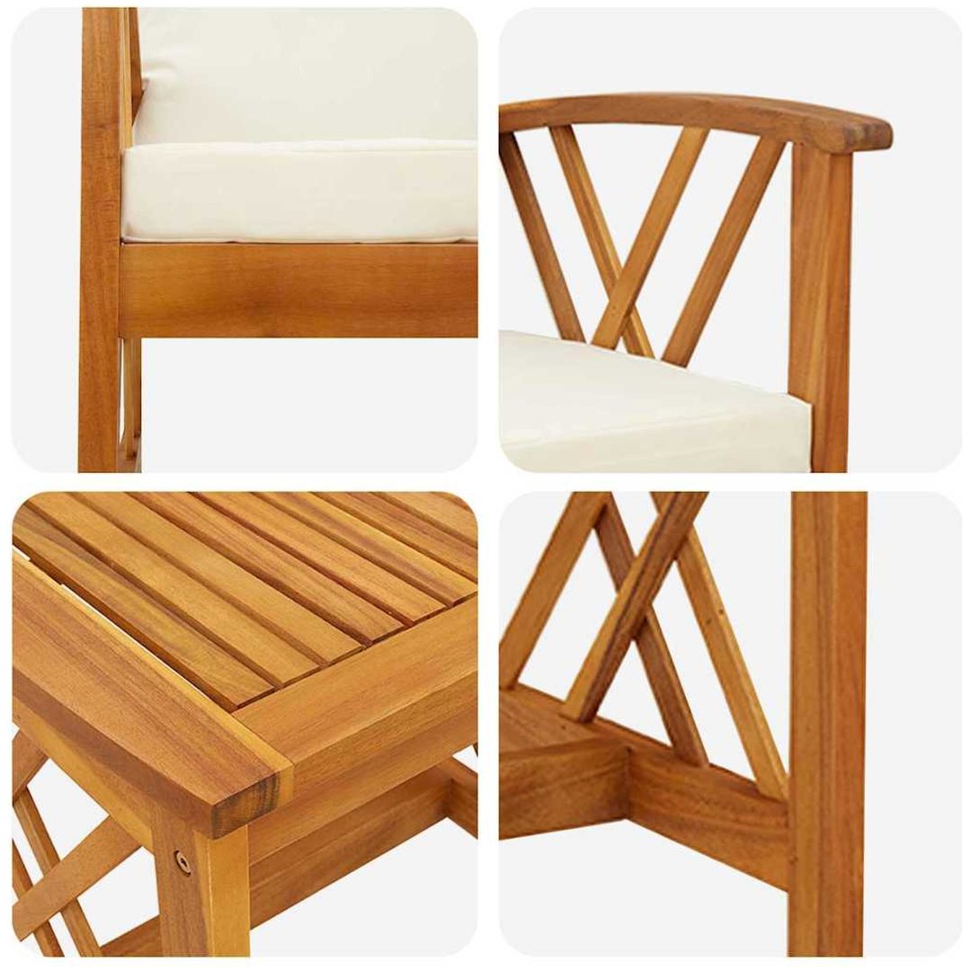 3-delars trädgårdsloungeset med kuddar i solid akaciaträ vidaXL Bord, 45 x 45 x 50 cm, stol, 59 x 67 x 83 cm – bild 9