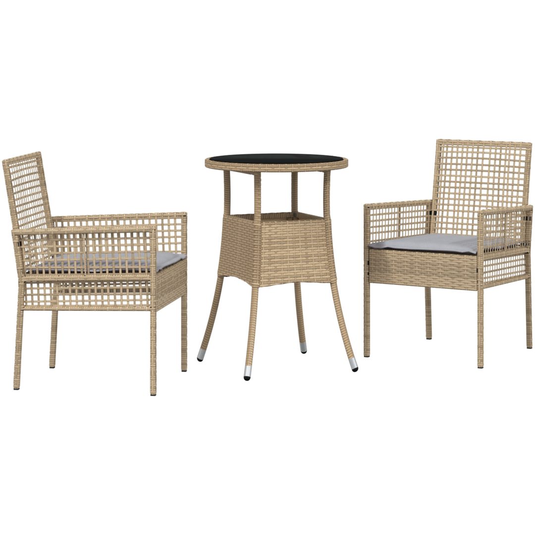 3 Delars Trädgårdsmatbord Set Beige Poly Rattan vidaXL 60 x 60 x 75 cm – bild 2