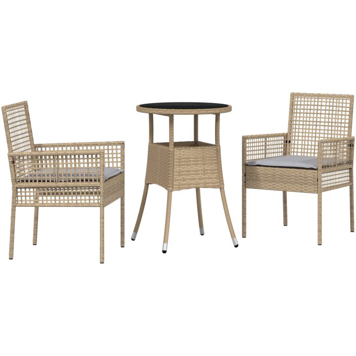 3 Delars Trädgårdsmatbord Set Beige Poly Rattan vidaXL 60 x 60 x 75 cm – bild 2