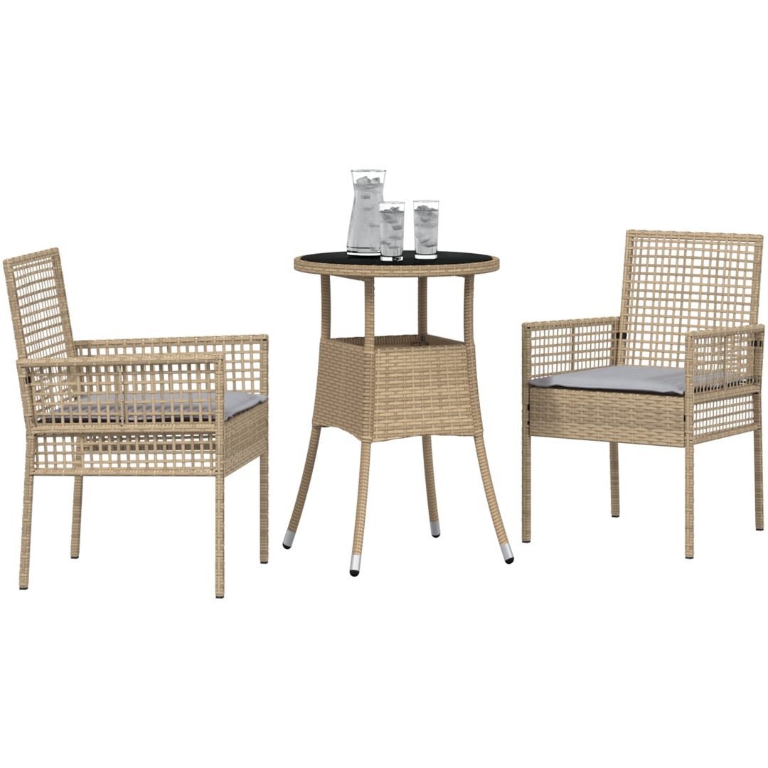 3 Delars Trädgårdsmatbord Set Beige Poly Rattan vidaXL 60 x 60 x 75 cm – bild 3