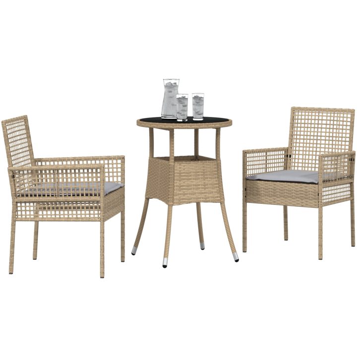 3 Delars Trädgårdsmatbord Set Beige Poly Rattan vidaXL 60 x 60 x 75 cm – bild 3