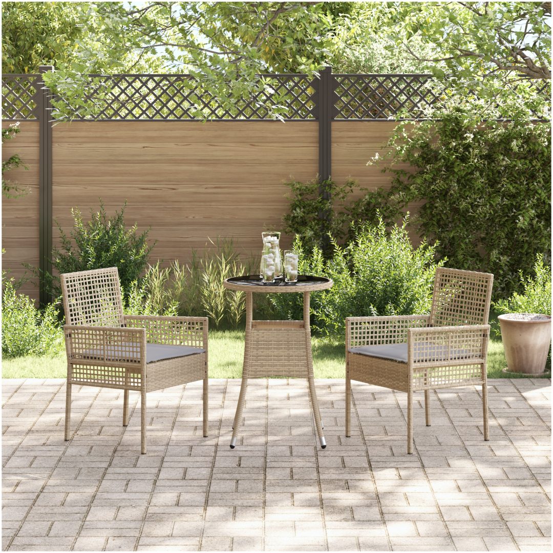 3 Delars Trädgårdsmatbord Set Beige Poly Rattan vidaXL 60 x 60 x 75 cm – bild 4