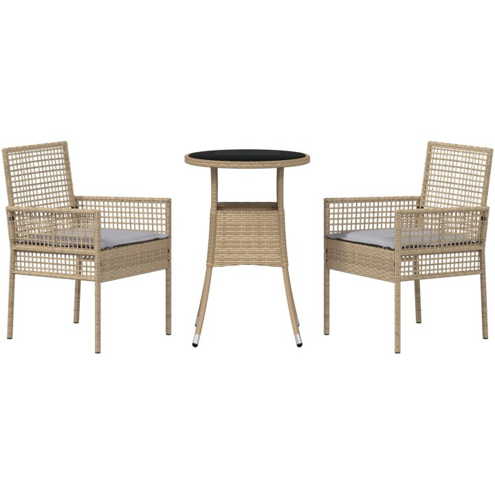 3 Delars Trädgårdsmatbord Set Beige Poly Rattan vidaXL 60 x 60 x 75 cm – bild 7