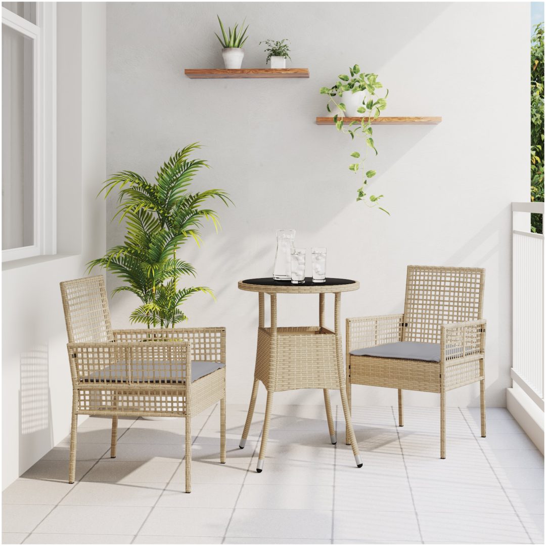 3 Delars Trädgårdsmatbord Set Beige Poly Rattan vidaXL 60 x 60 x 75 cm