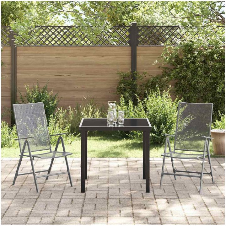 3-delars trädgårdsmatbord, set i antracit och stål. vidaXL 80 x 80 x 73 cm – bild 4