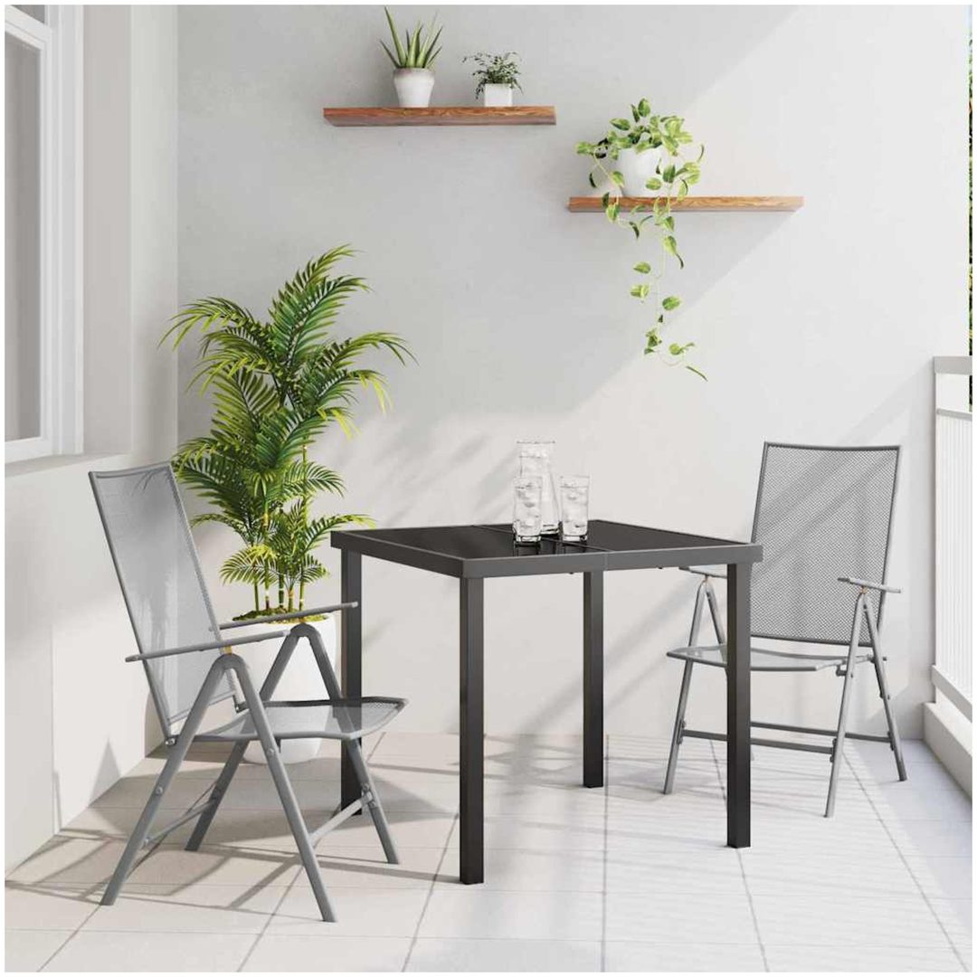 3-delars trädgårdsmatbord, set i antracit och stål. vidaXL 80 x 80 x 73 cm