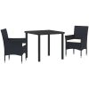 3-delars Trädgårdsmatbord Set Svart Poly Rattan vidaXL 80 x 80 x 73 cm – miniatyr 2