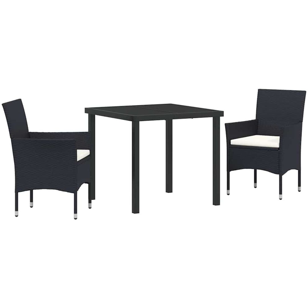 3-delars Trädgårdsmatbord Set Svart Poly Rattan vidaXL 80 x 80 x 73 cm – bild 2