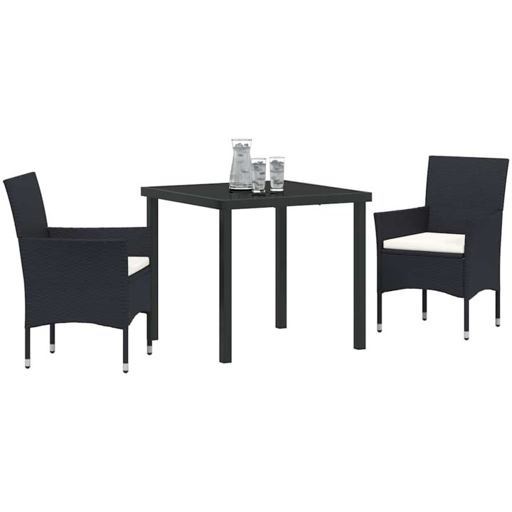 3-delars Trädgårdsmatbord Set Svart Poly Rattan vidaXL 80 x 80 x 73 cm – bild 3