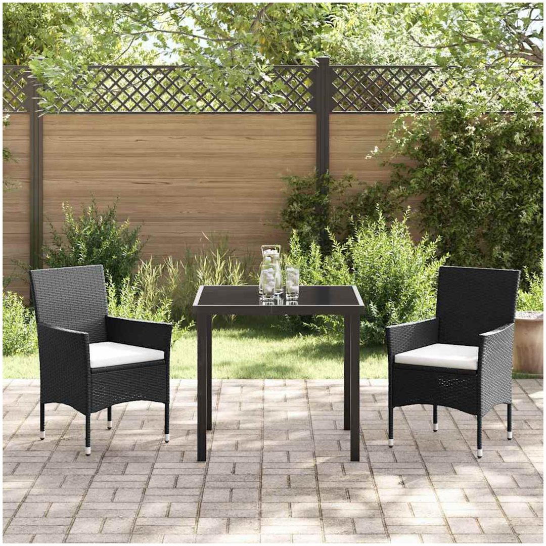 3-delars Trädgårdsmatbord Set Svart Poly Rattan vidaXL 80 x 80 x 73 cm – bild 4