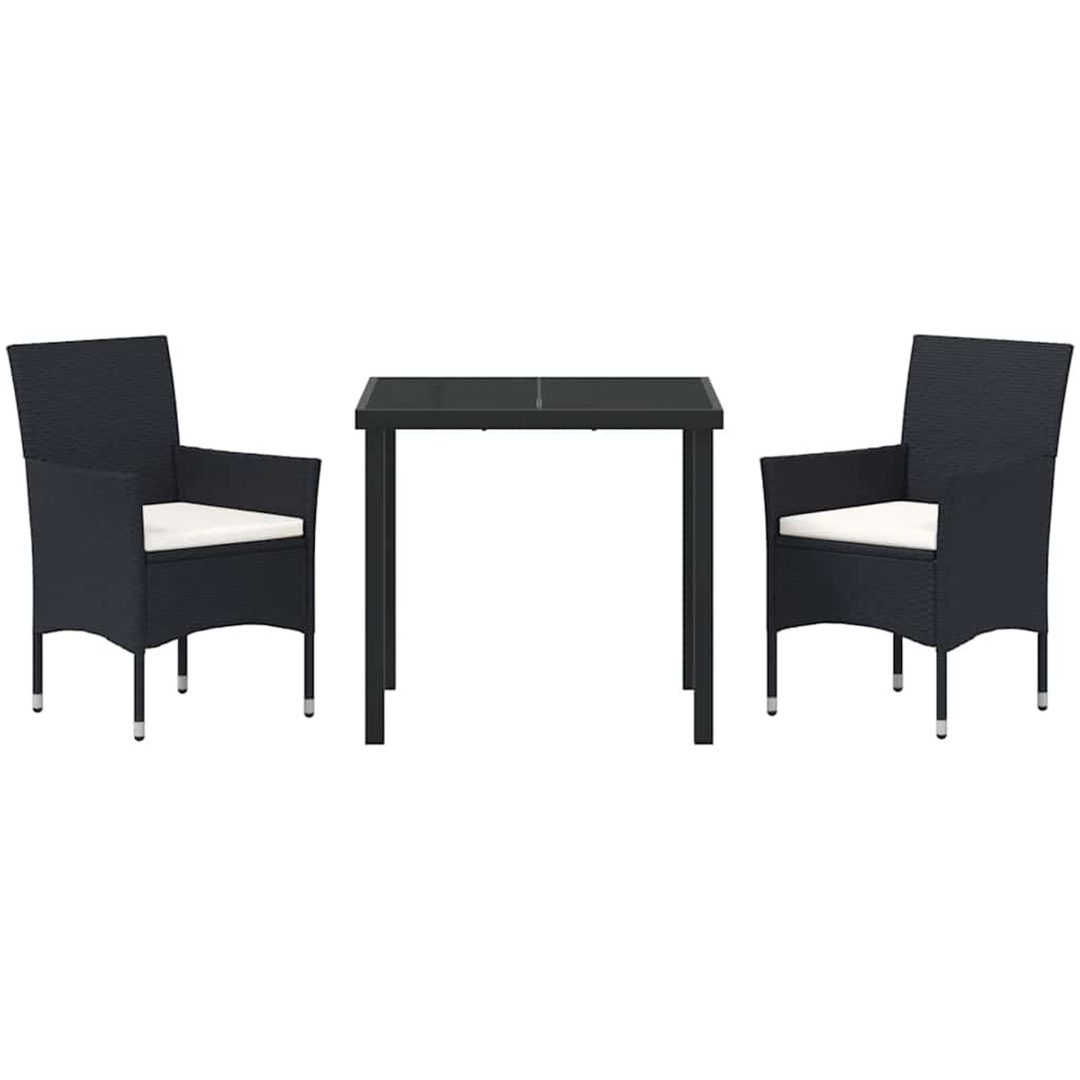 3-delars Trädgårdsmatbord Set Svart Poly Rattan vidaXL 80 x 80 x 73 cm – bild 7