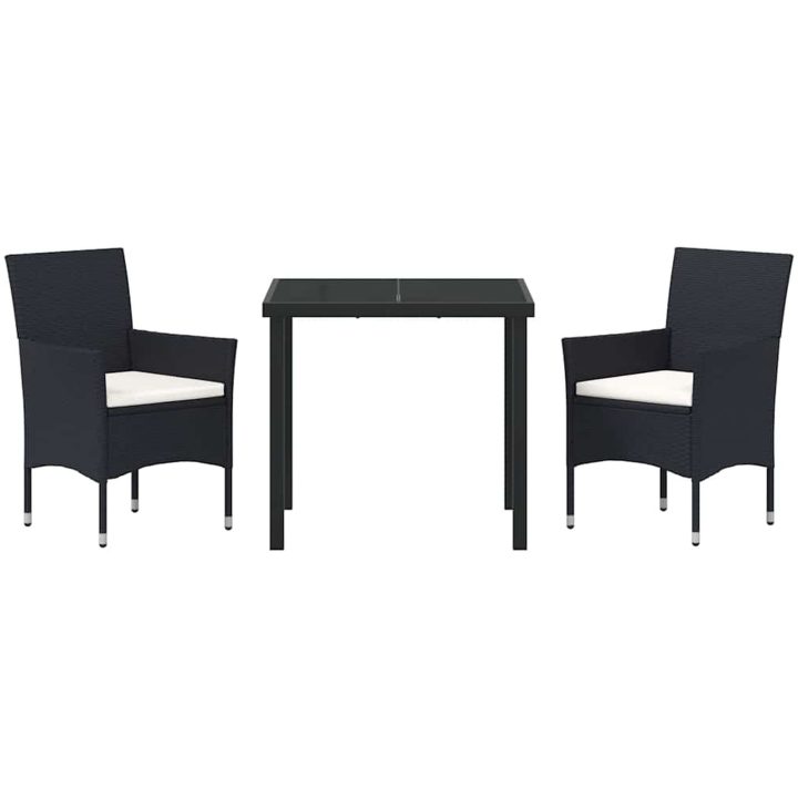 3-delars Trädgårdsmatbord Set Svart Poly Rattan vidaXL 80 x 80 x 73 cm – bild 7