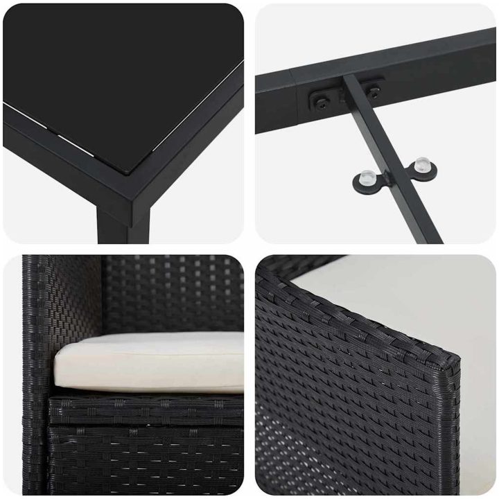 3-delars Trädgårdsmatbord Set Svart Poly Rattan vidaXL 80 x 80 x 73 cm – bild 8