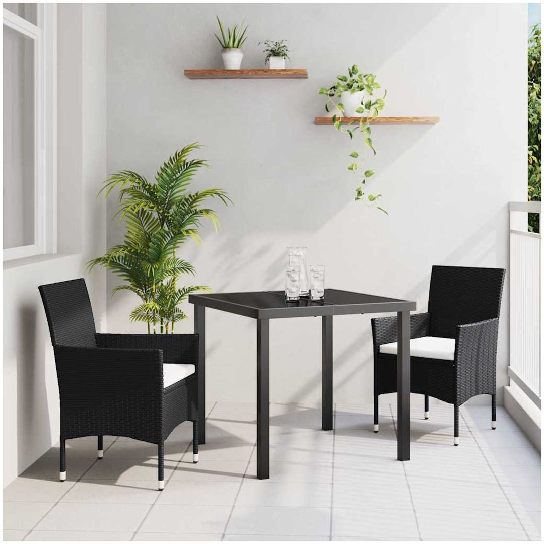 3-delars Trädgårdsmatbord Set Svart Poly Rattan vidaXL 80 x 80 x 73 cm