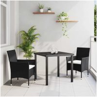 3-delars Trädgårdsmatbord Set Svart Poly Rattan vidaXL