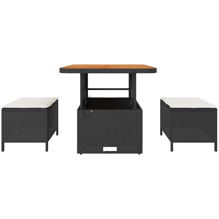 3-delars Trädgårdsmatbordset med Kuddar Svart Poly Rattan Akacia vidaXL Compact – bild 7