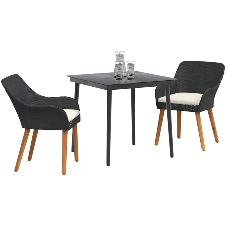 3 Delars Trädgårdsmatsal Svart Poly Rattan vidaXL 80 x 80 x 74 cm – bild 3