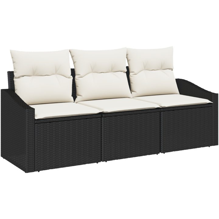 3-delars trädgårdsmatset med kuddar, svart poly rattan. vidaXL 178 x 62 x 85 cm – bild 2
