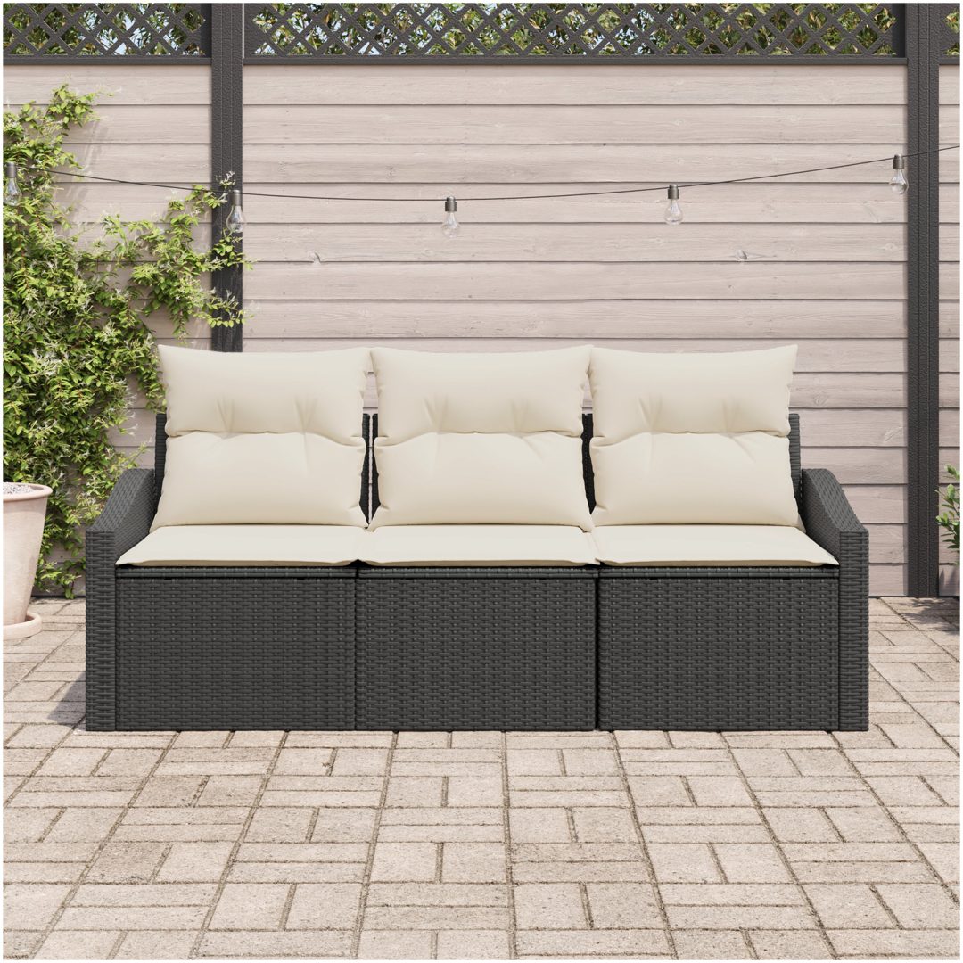 3-delars trädgårdsmatset med kuddar, svart poly rattan. vidaXL 178 x 62 x 85 cm – bild 3