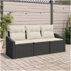 3-delars trädgårdsmatset med kuddar, svart poly rattan. vidaXL 178 x 62 x 85 cm – miniatyr 1