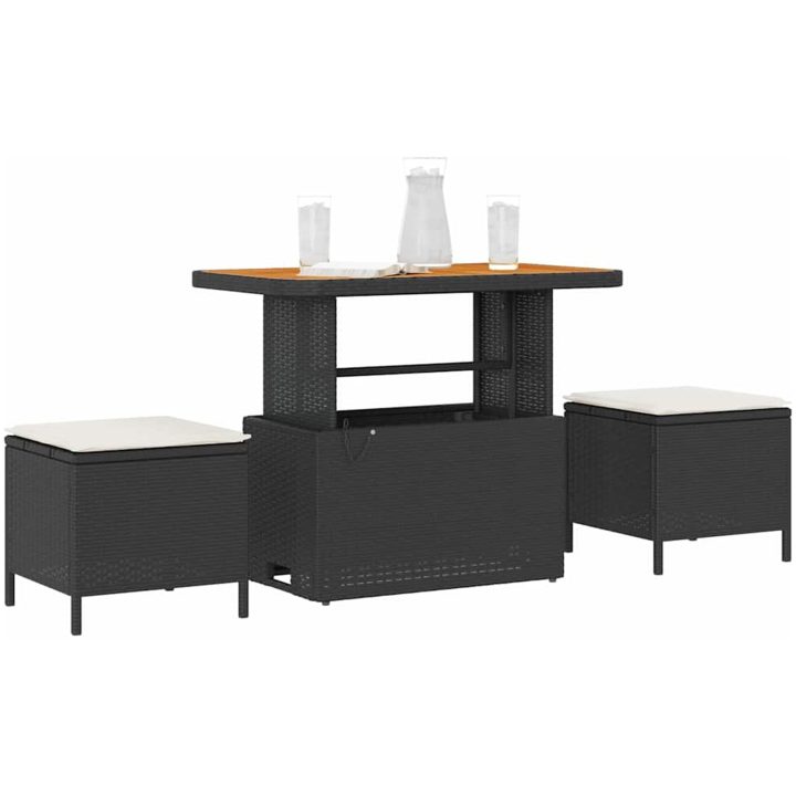 3 Delars Trädgårdsmatsets med Kuddar Svart Poly Rattan Akacia vidaXL 90 cm – bild 3
