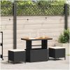 3 Delars Trädgårdsmatsets med Kuddar Svart Poly Rattan Akacia vidaXL 90 cm – miniatyr 1