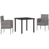 3-delars trädgårdsmiddagsset med kuddar, grå poly-rattan vidaXL 80 x 80 x 73 cm – miniatyr 2
