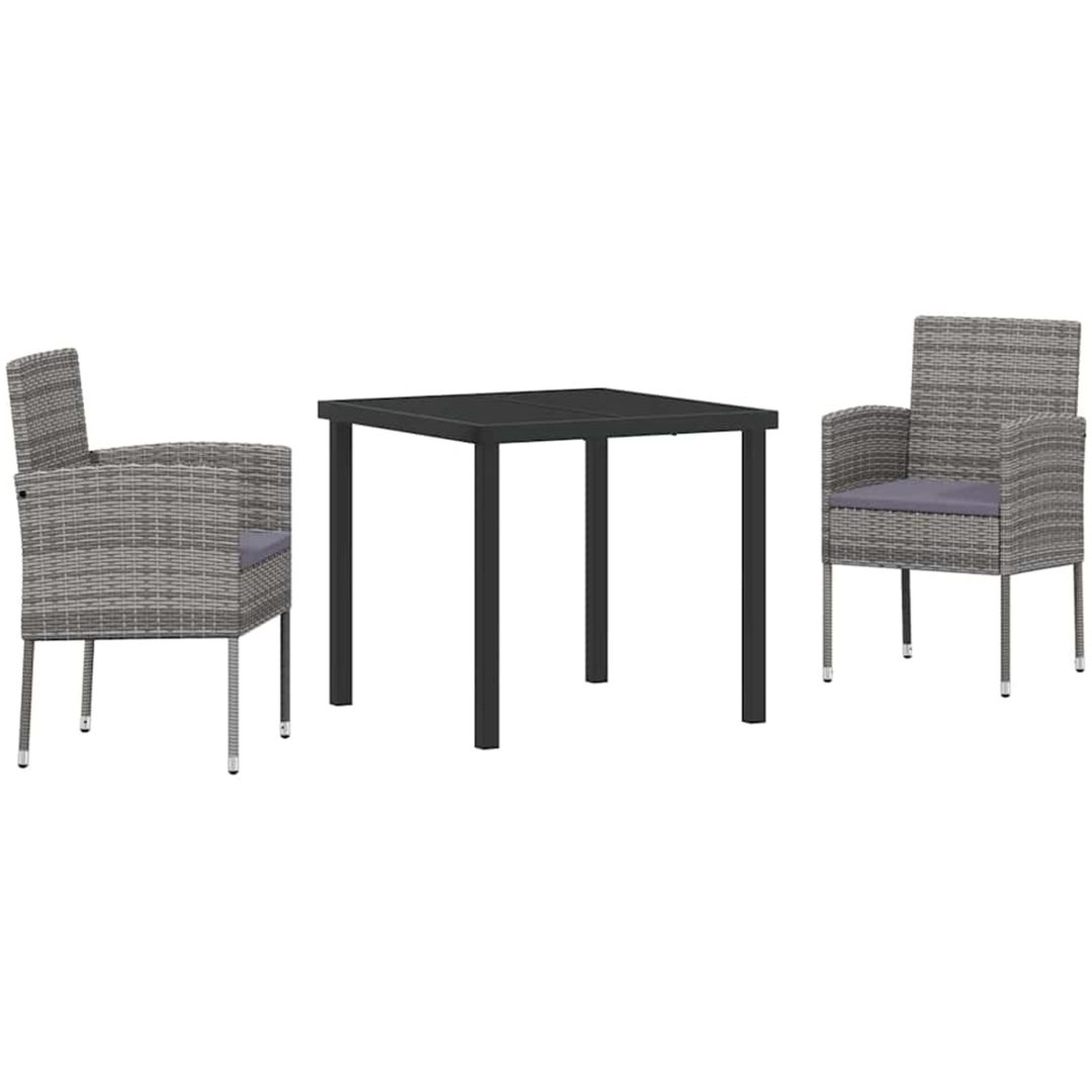 3-delars trädgårdsmiddagsset med kuddar, grå poly-rattan vidaXL 80 x 80 x 73 cm – bild 2