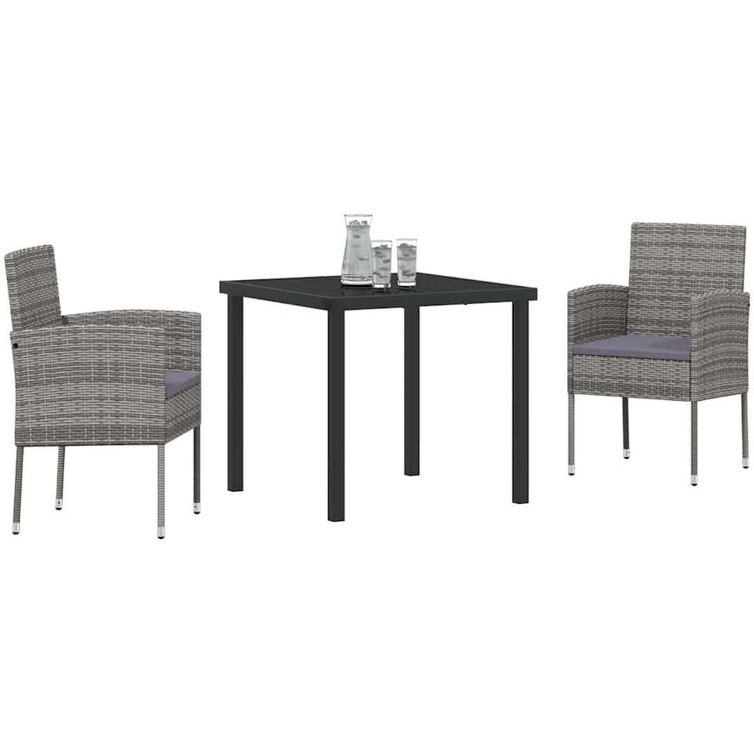 3-delars trädgårdsmiddagsset med kuddar, grå poly-rattan vidaXL 80 x 80 x 73 cm – bild 3
