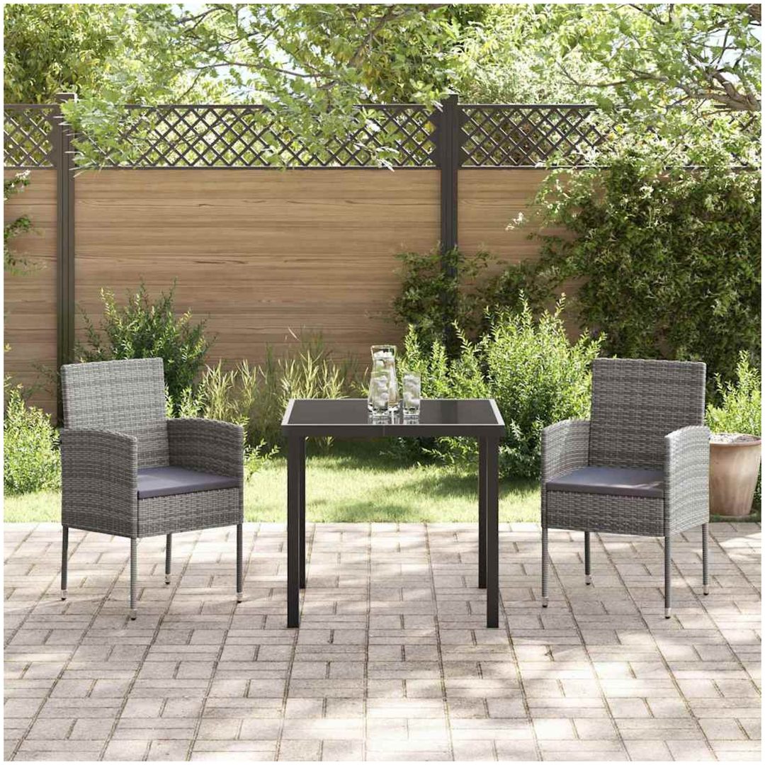 3-delars trädgårdsmiddagsset med kuddar, grå poly-rattan vidaXL 80 x 80 x 73 cm – bild 4
