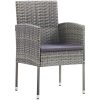 3-delars trädgårdsmiddagsset med kuddar, grå poly-rattan vidaXL 80 x 80 x 73 cm – miniatyr 6