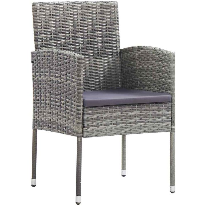 3-delars trädgårdsmiddagsset med kuddar, grå poly-rattan vidaXL 80 x 80 x 73 cm – bild 6