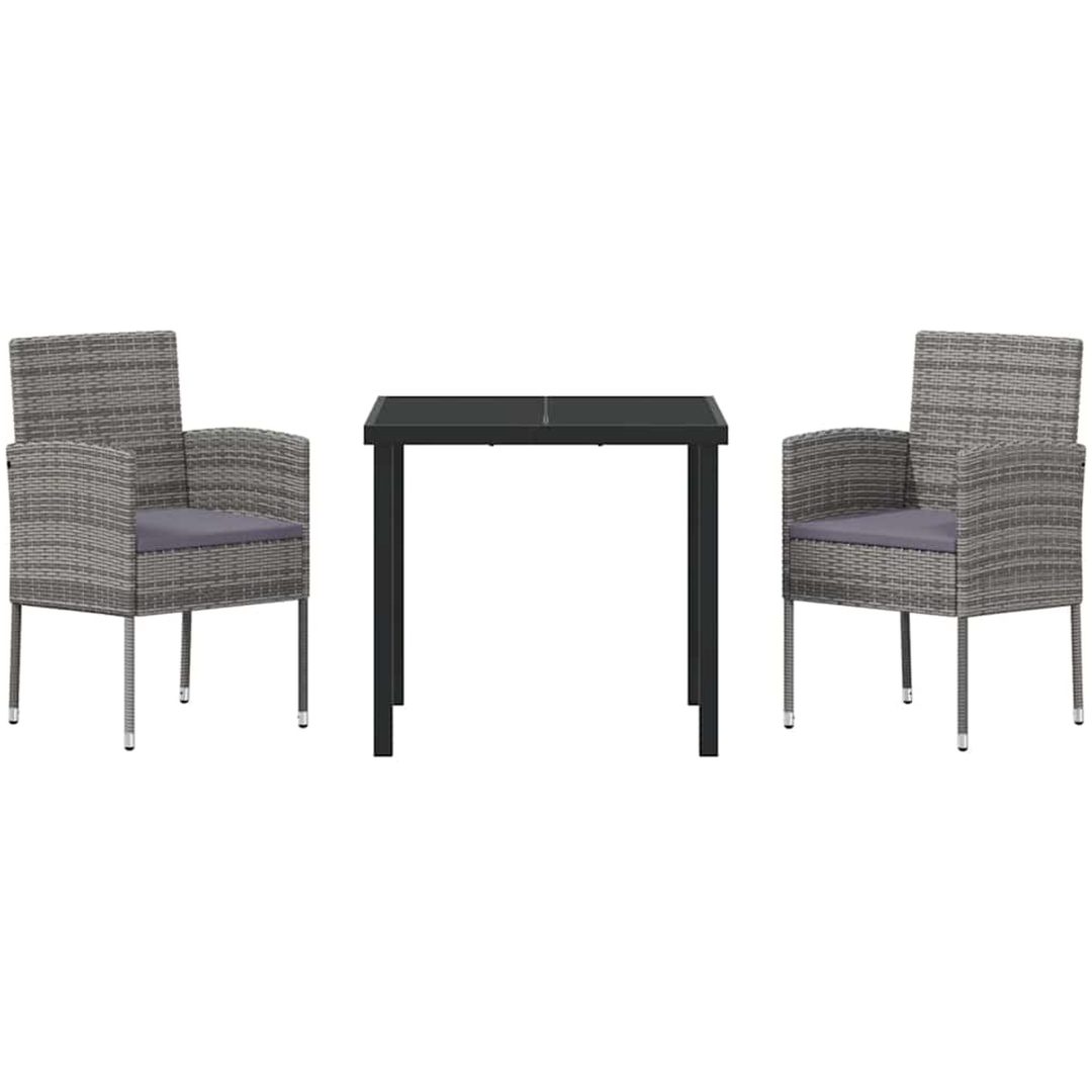 3-delars trädgårdsmiddagsset med kuddar, grå poly-rattan vidaXL 80 x 80 x 73 cm – bild 7