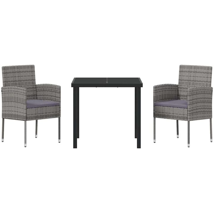 3-delars trädgårdsmiddagsset med kuddar, grå poly-rattan vidaXL 80 x 80 x 73 cm – bild 7