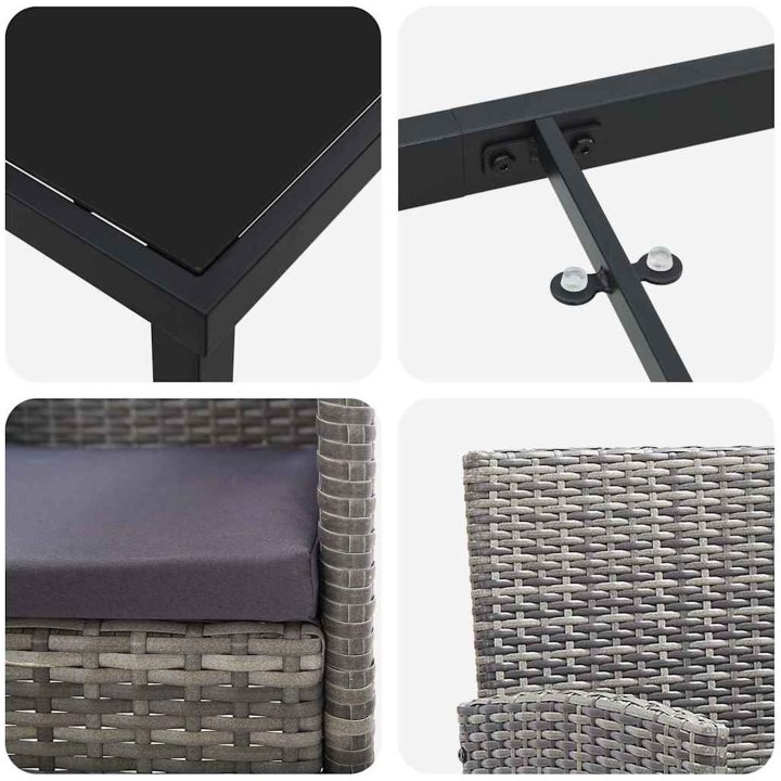3-delars trädgårdsmiddagsset med kuddar, grå poly-rattan vidaXL 80 x 80 x 73 cm – bild 9
