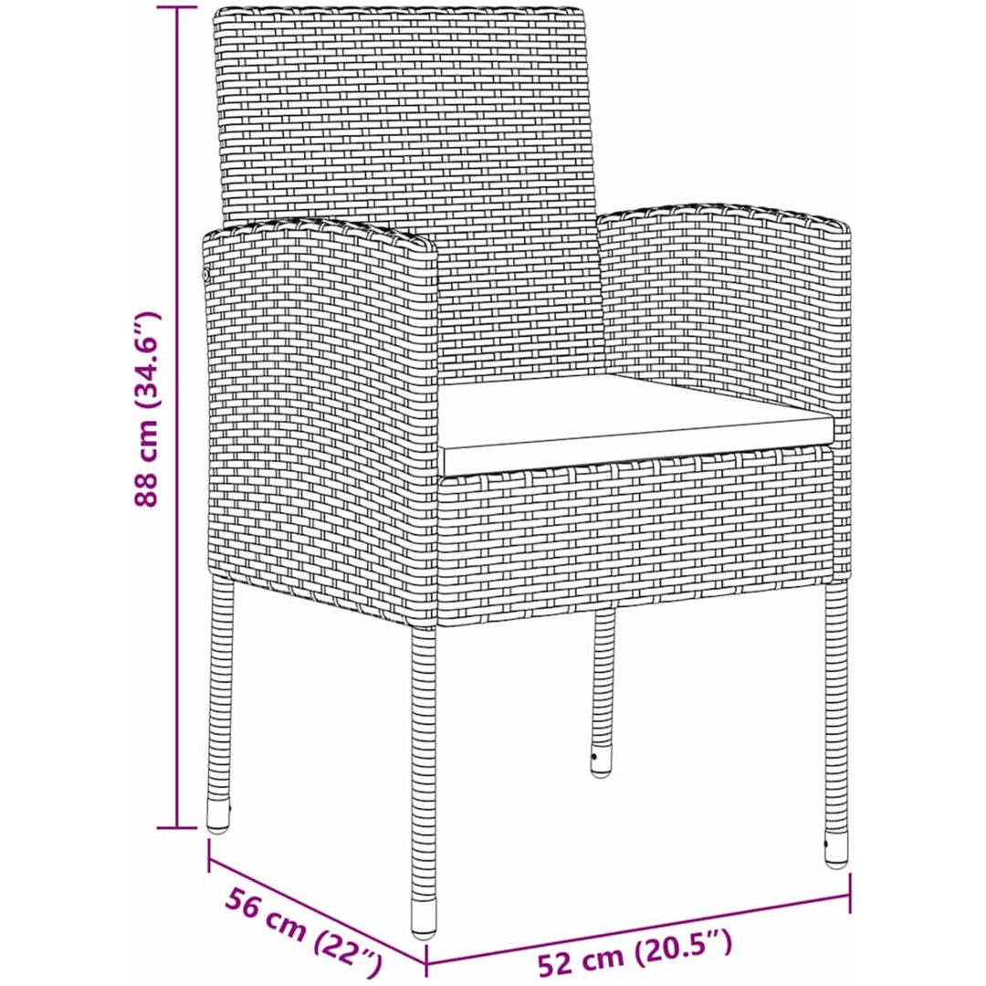 3-delars trädgårdsmiddagsset med kuddar, grå poly-rattan vidaXL 80 x 80 x 73 cm – bild 10