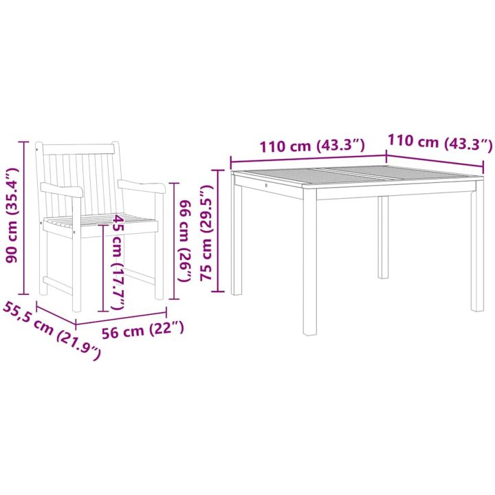 3-delars trädgårdsmöbelset i massivt akaciaträ vidaXL Bordslängd: 110 cm – bild 12