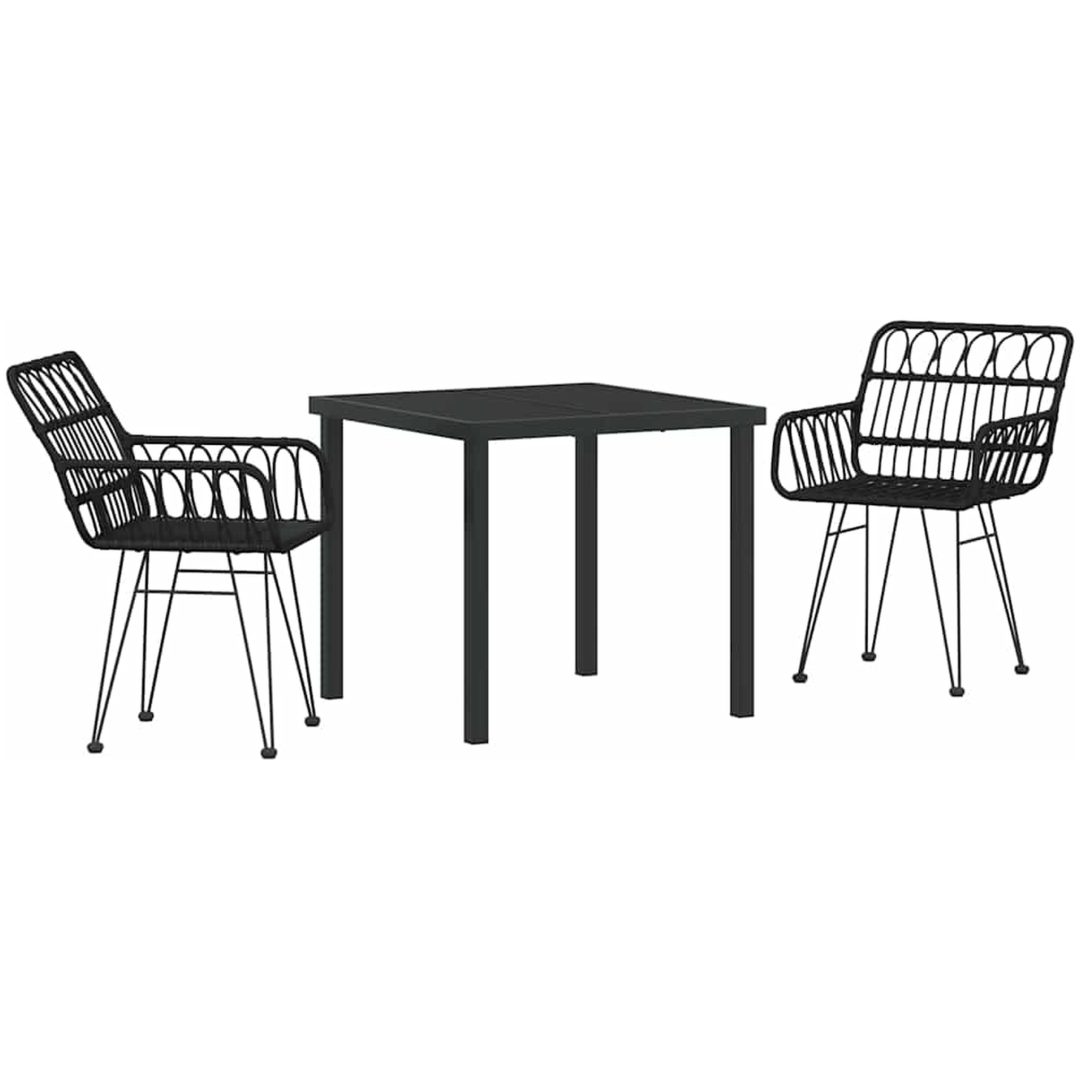 3-delars trädgårdsmöbelset i svart poly rattan vidaXL 80 x 80 x 73 cm – bild 2
