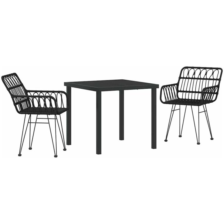 3-delars trädgårdsmöbelset i svart poly rattan vidaXL 80 x 80 x 73 cm – bild 2