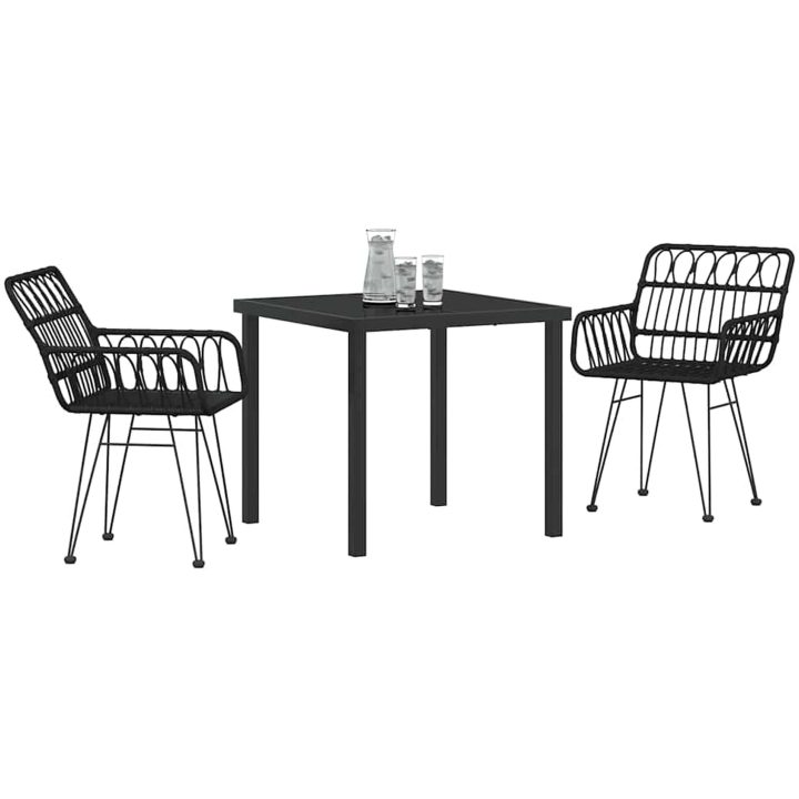 3-delars trädgårdsmöbelset i svart poly rattan vidaXL 80 x 80 x 73 cm – bild 3