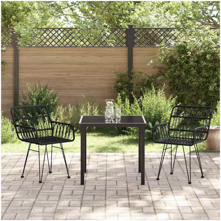 3-delars trädgårdsmöbelset i svart poly rattan vidaXL 80 x 80 x 73 cm – bild 4