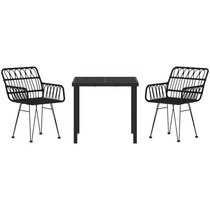 3-delars trädgårdsmöbelset i svart poly rattan vidaXL 80 x 80 x 73 cm – bild 6