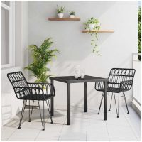 3-delars trädgårdsmöbelset i svart poly rattan vidaXL