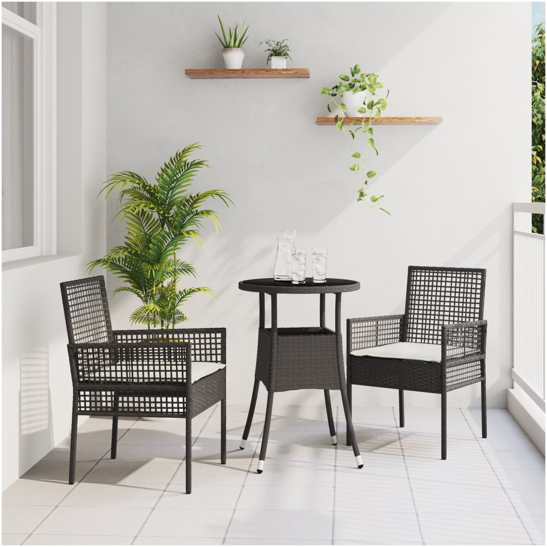 3-delars Trädgårdsmöbelset Svart Poly Rottning vidaXL 60 x 60 x 75 cm